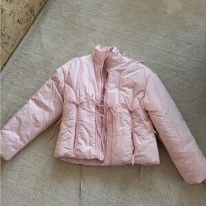 Pink My Mum Made It Bow puffer jacket